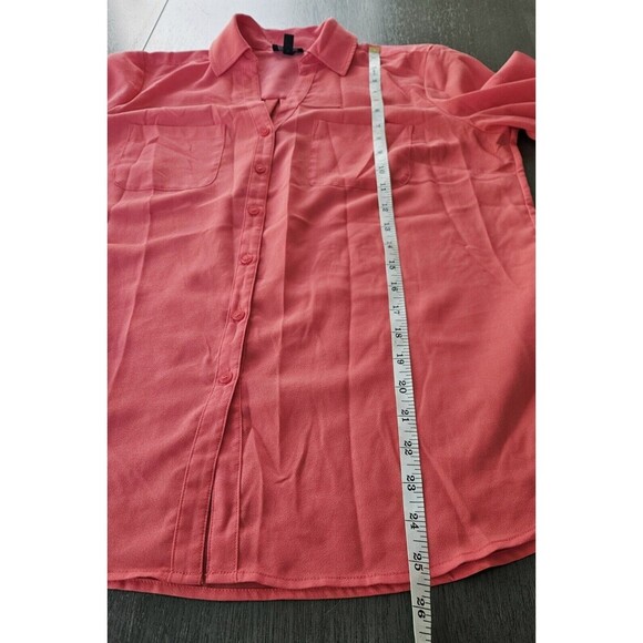 Talbots Nantucket Shirt Top Blouse Coral Semi Sheer Button Up Pockets Med Petite - Picture 7 of 8